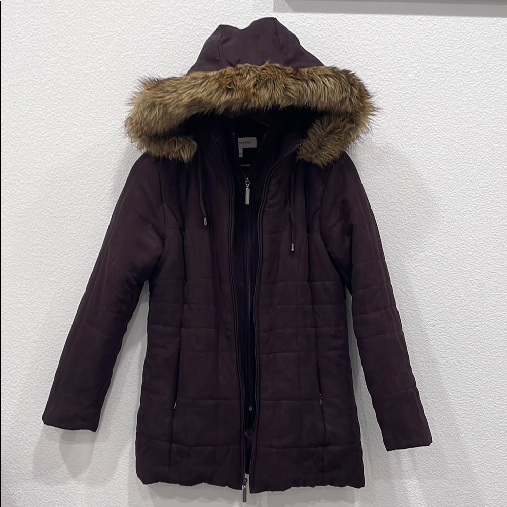 Liz Claiborne Purple Puffer Jacket with Faux Fur Hood